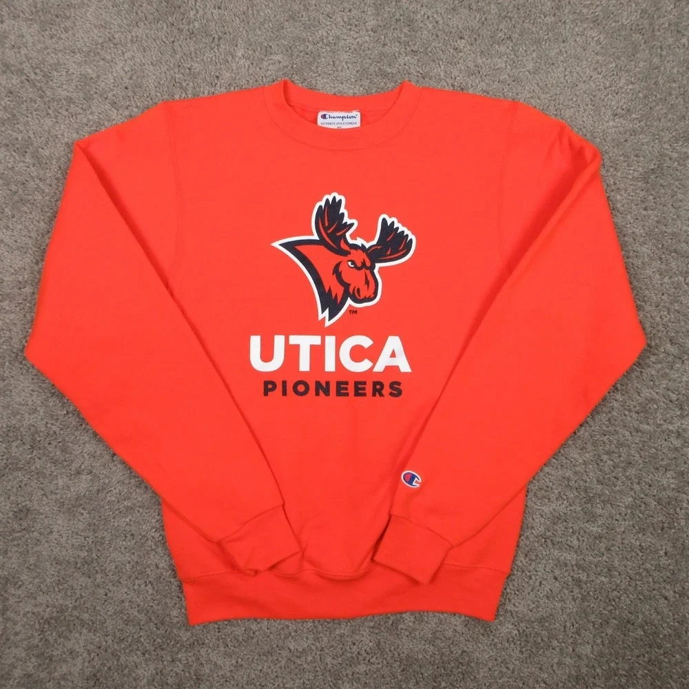 Utica Pioneers‎ Sweater Mens XS Orange Crewneck Sweatshirt Champion College NCAA
